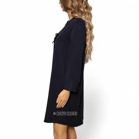 Theory Navy Blue Lace Up Tunic Dress Long Sleeve Mini Lightweight Tencel Size 6 - Picture 4 of 9